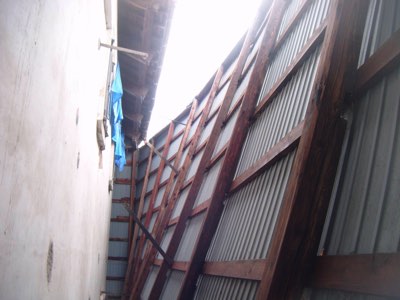 強風による外壁材剥がれ被害（下地）